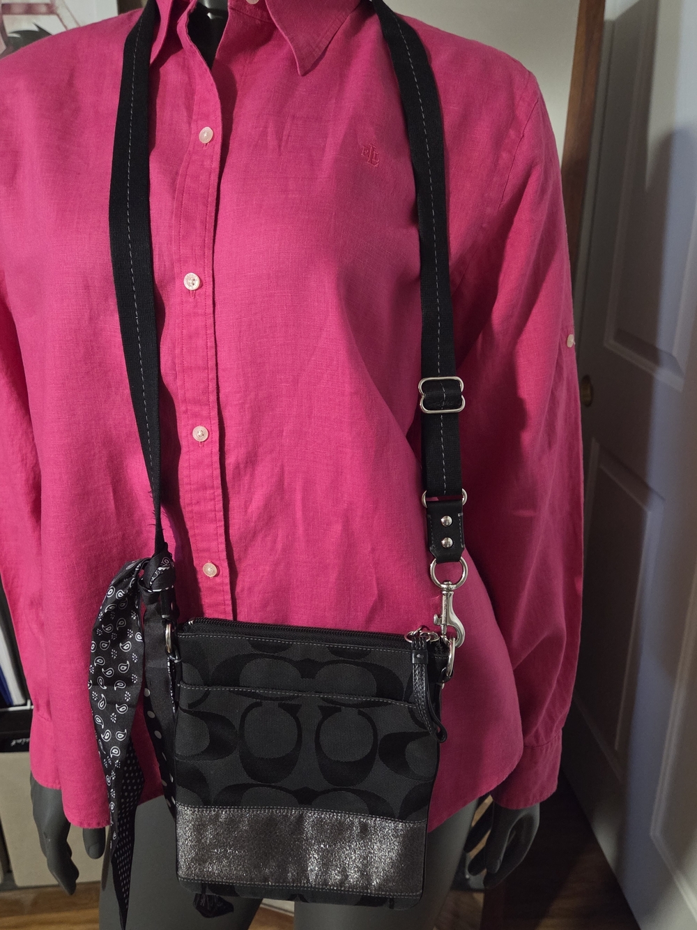 Coach Black Signature Crossbody Bag with Glitter Trim - Picture 2 of 4